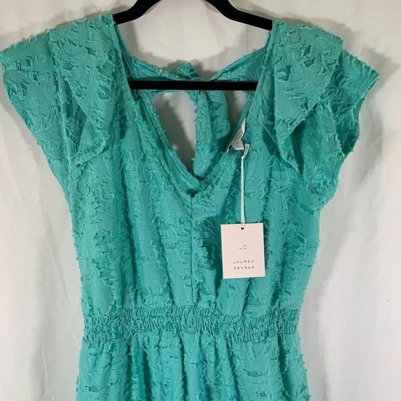 Lauren Conrad Mini Dress Women's Small Green Floral Tie Back Short Sleeve New - Picture 2 of 9